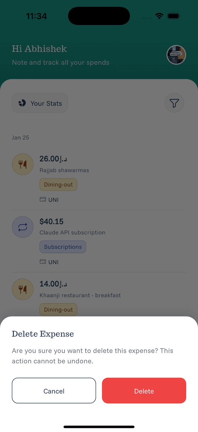 Deleting Expenses screenshot 1